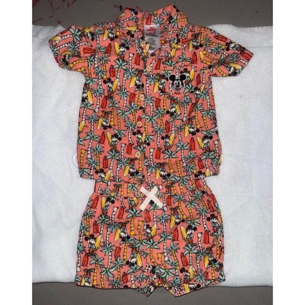 Disney Junior Mickey Mouse Surfing‎ Palm Tree Button-Up Shirt & Shorts Set 18M